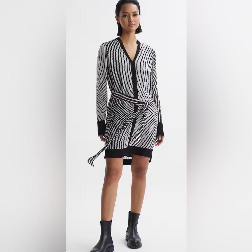 Reiss Tia Black and White Striped Mini Dress NWT